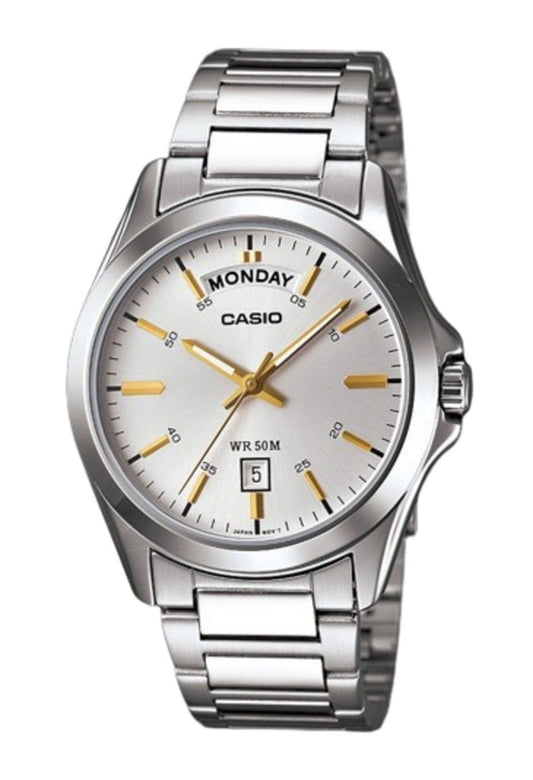 Casio Classic Analog Edelstahl Silberfarbenes Zifferblatt Quarz MTP-1370D-7A2 Herrenuhr