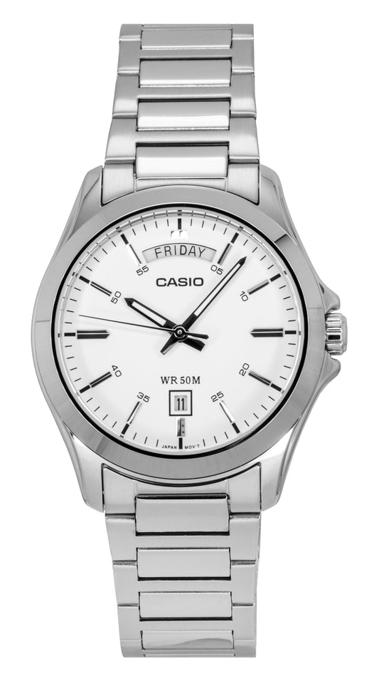 Casio Standard Analog Edelstahl White Dial Quarz MTP-1370D-7A3V Herrenuhr