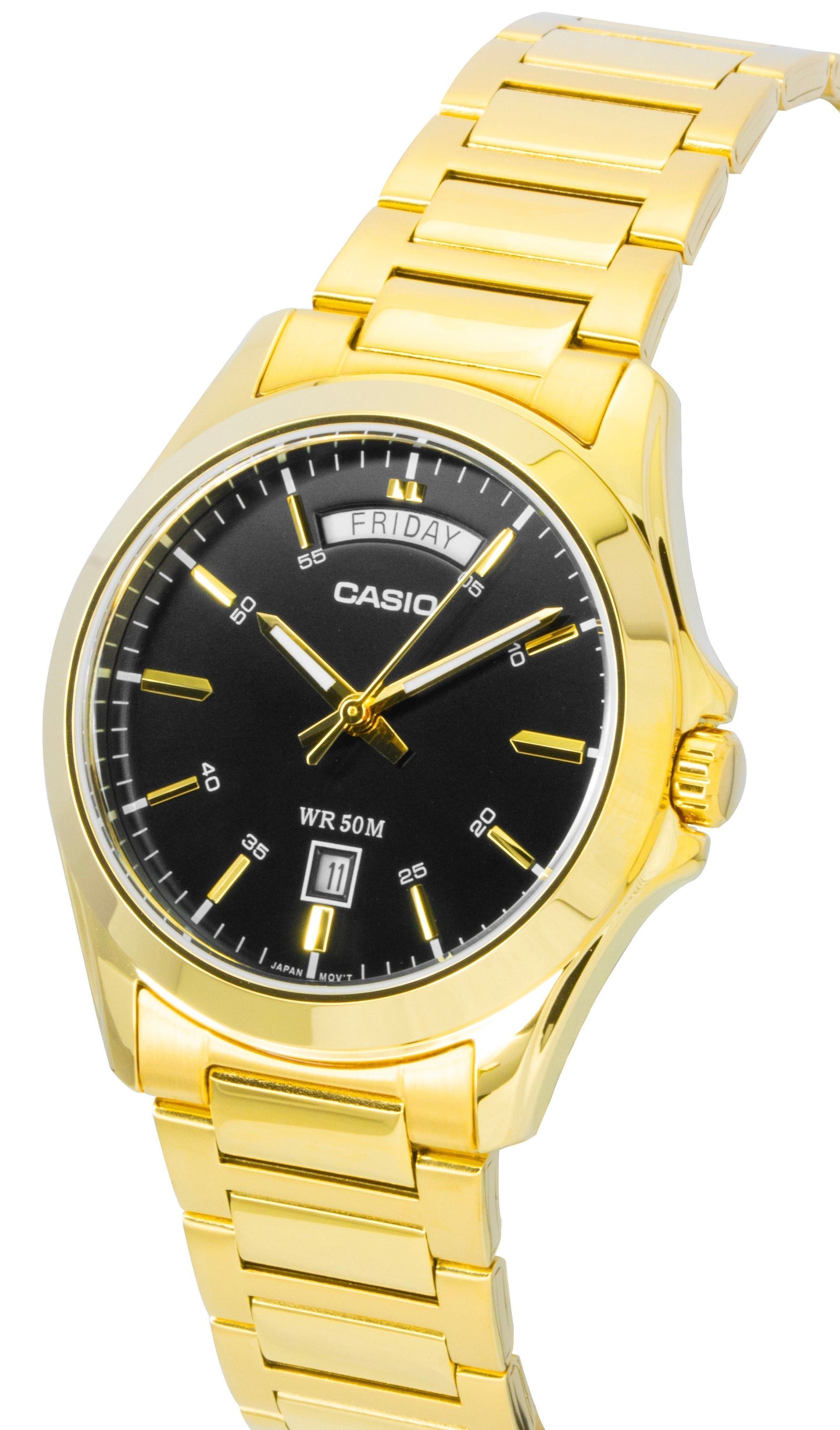 Casio Standard Analog Goldfarben Edelstahl Schwarzes Zifferblatt Quarz MTP-1370G-1AV Herrenuhr