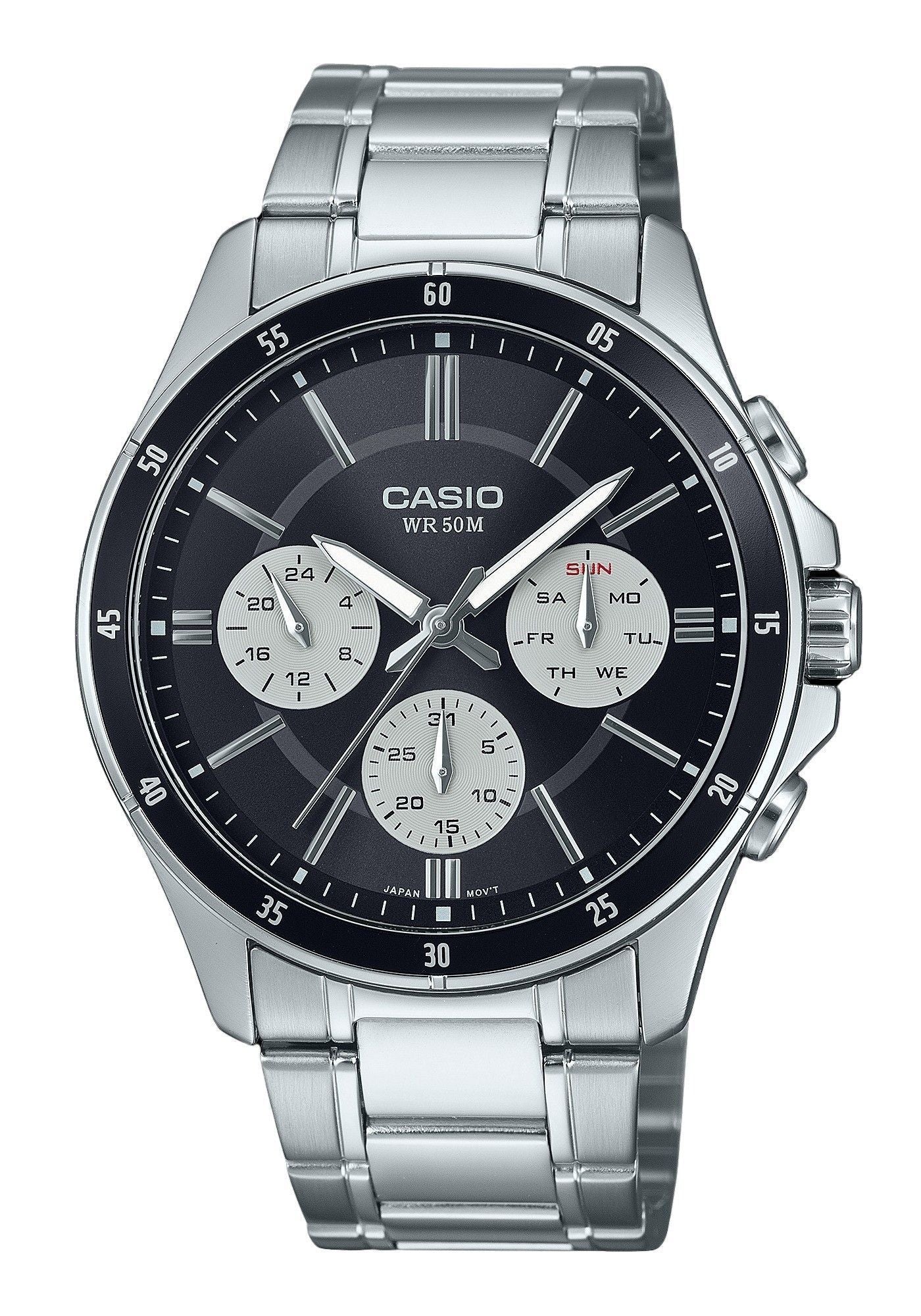 Casio Standard Analog Ion Plated Edelstahl Schwarzes Zifferblatt Quarz MTP-1374D-1A3V Herrenuhr