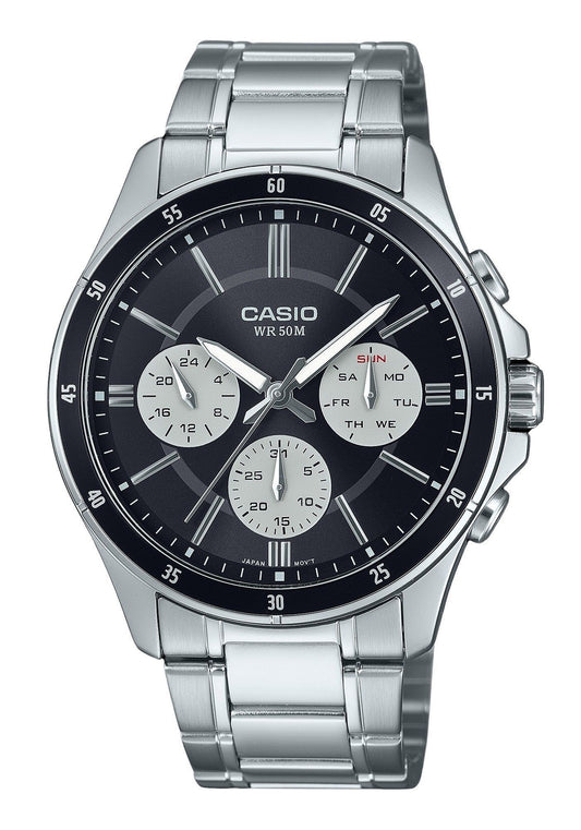 Casio Standard Analog Ion Plated Edelstahl Schwarzes Zifferblatt Quarz MTP-1374D-1A3V Herrenuhr