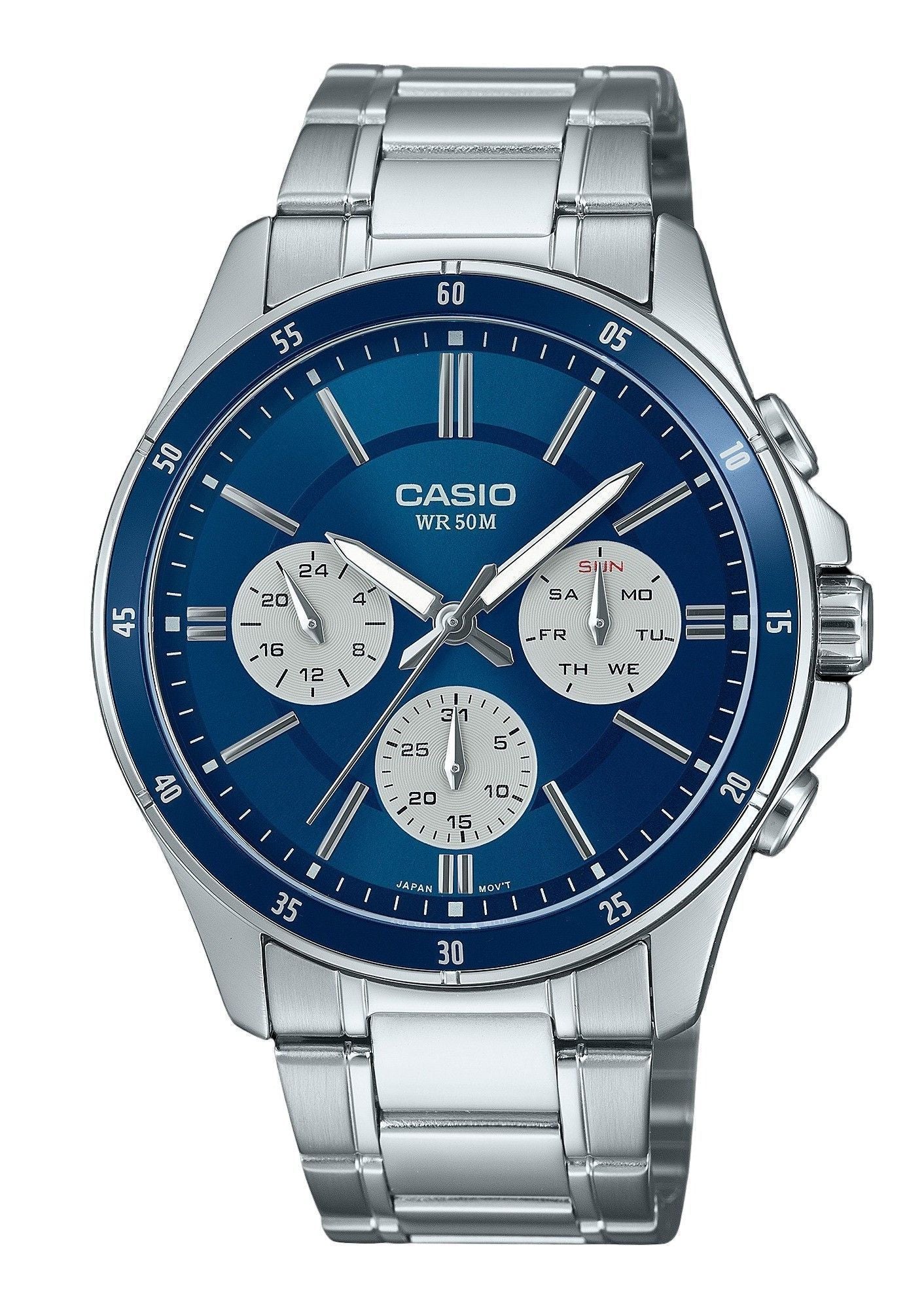 Casio Standard Analog Ion Plated Edelstahl Blaues Zifferblatt Quarz MTP-1374D-2A3V Herrenuhr