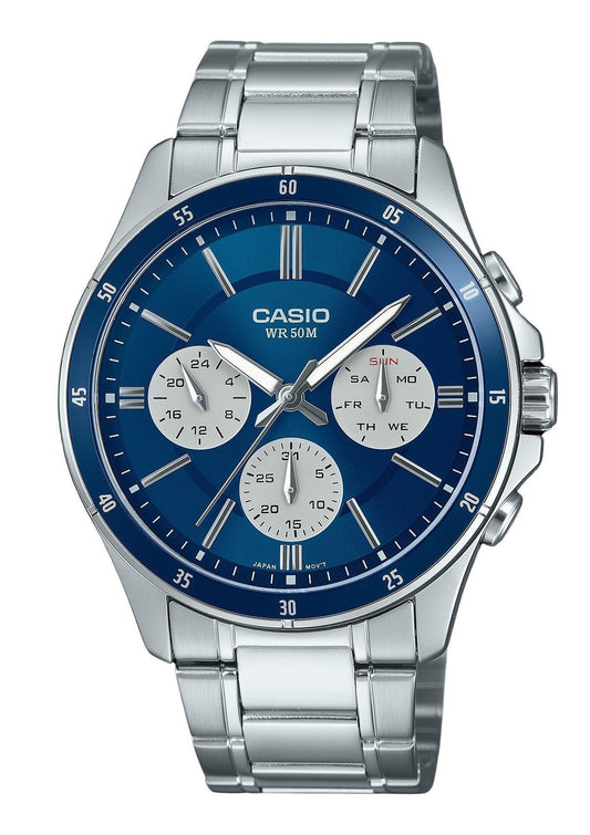 Casio Standard Analog Ion Plated Edelstahl Blaues Zifferblatt Quarz MTP-1374D-2A3V Herrenuhr