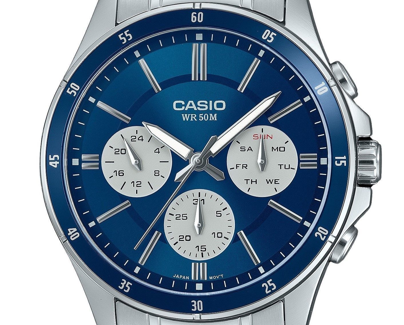 Casio Standard Analog Ion Plated Edelstahl Blaues Zifferblatt Quarz MTP-1374D-2A3V Herrenuhr