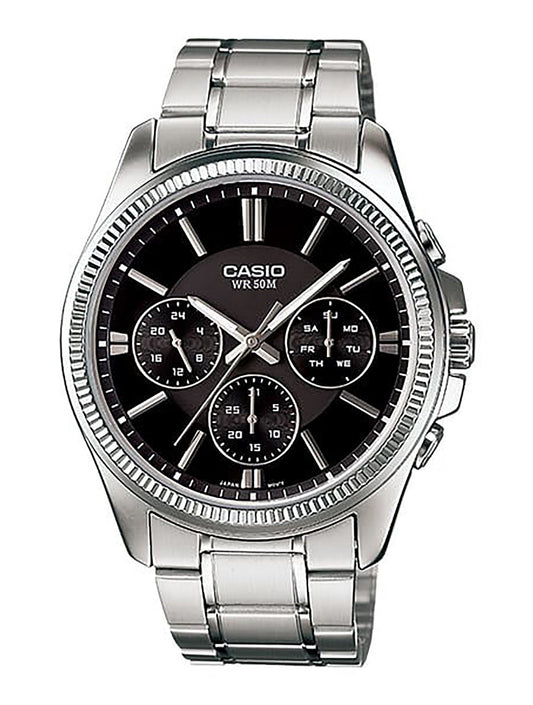 Casio Enticer Analog Edelstahl Schwarzes Zifferblatt Quarz MTP-1375D-1AV Herrenuhr