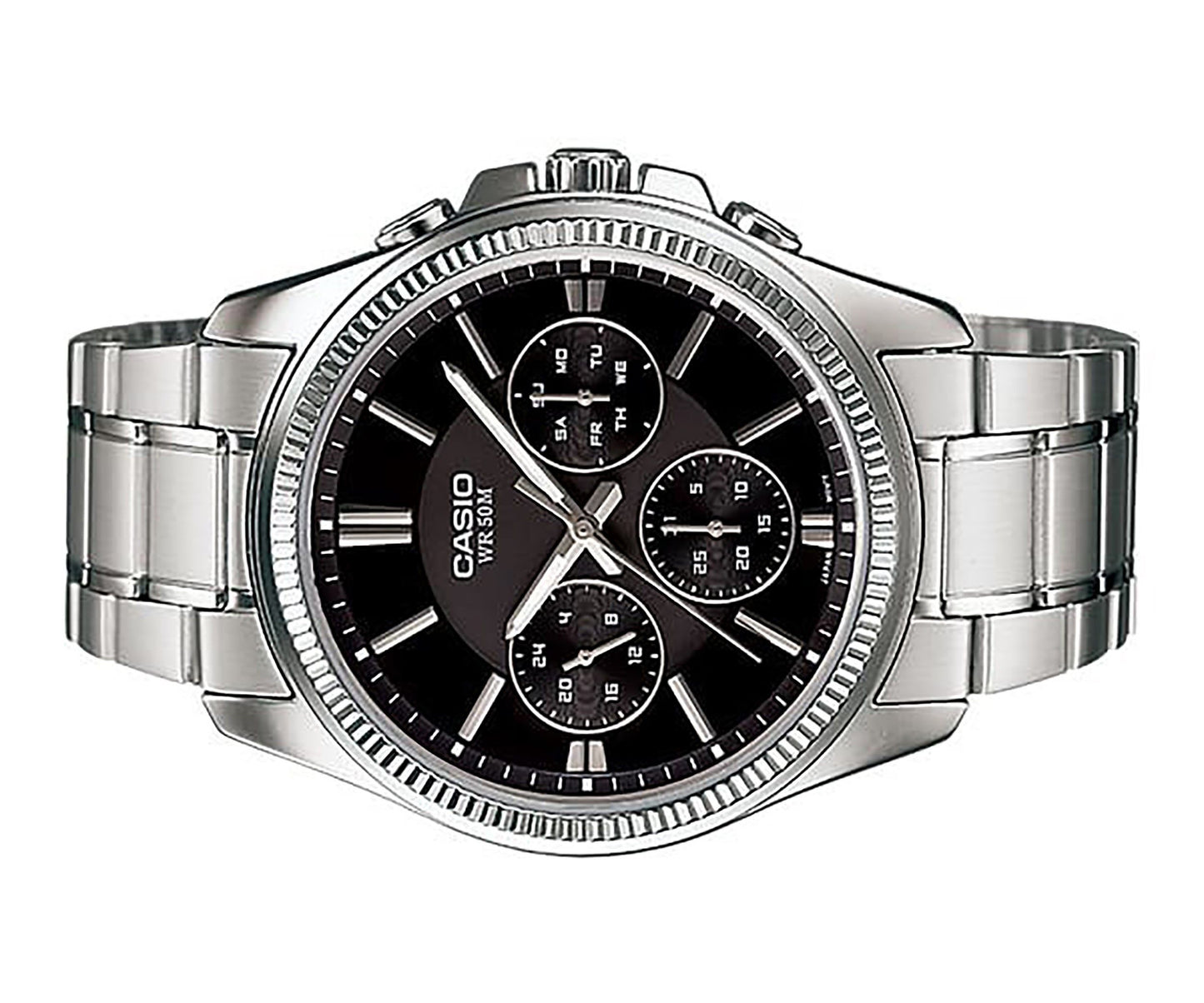 Casio Enticer Analog Edelstahl Schwarzes Zifferblatt Quarz MTP-1375D-1AV Herrenuhr