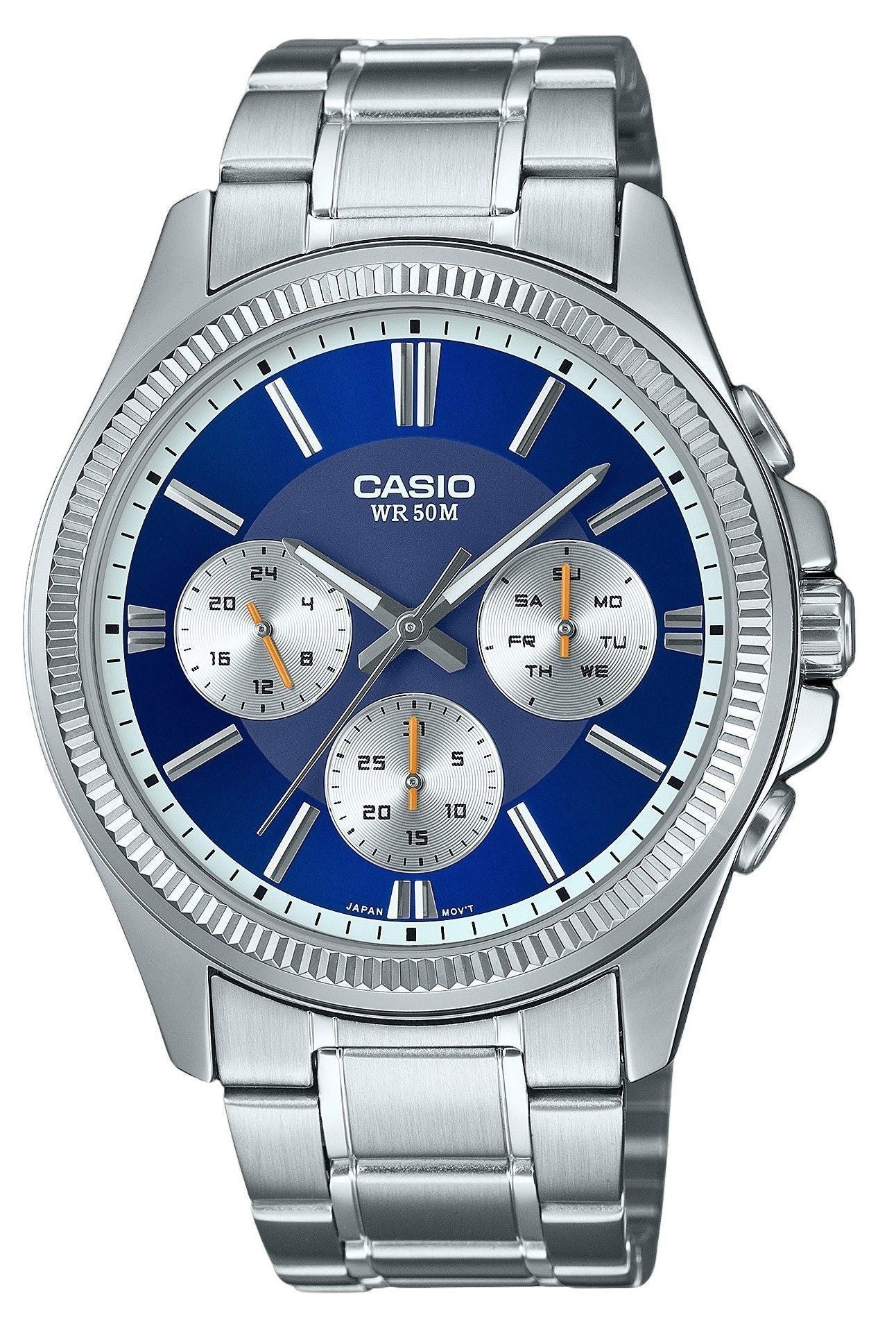 Casio Enticer Analog Edelstahl Blaues Zifferblatt Quarz MTP-1375D-2A1 Herrenuhr