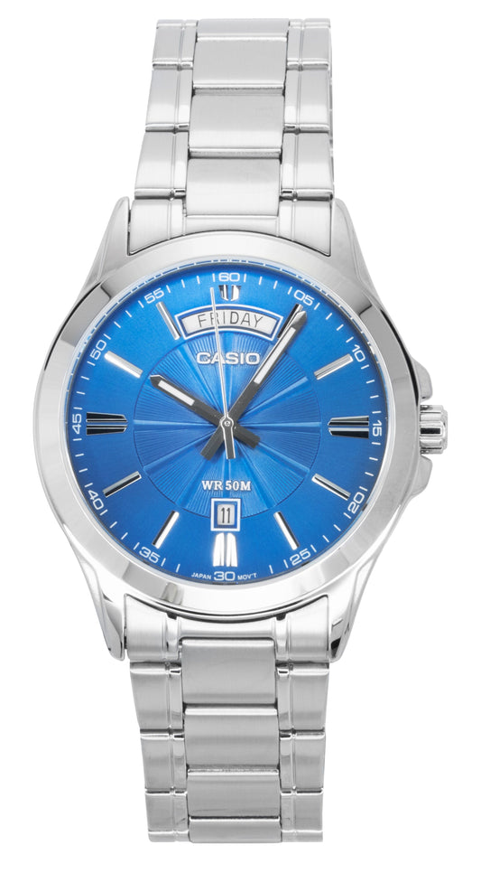 Casio Standard Analog Edelstahl Blaues Zifferblatt Quarz MTP-1381D-2AV Herrenuhr