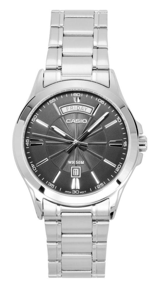 Casio Standard Analog Edelstahl Graues Zifferblatt Quarz MTP-1381D-8AV Herrenuhr