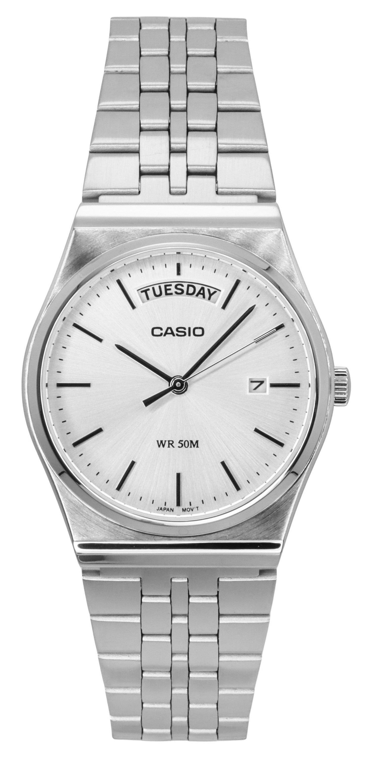 Casio Standard Analog Edelstahl Silberfarbenes Zifferblatt Quarz MTP-B146D-7AV Herrenuhr