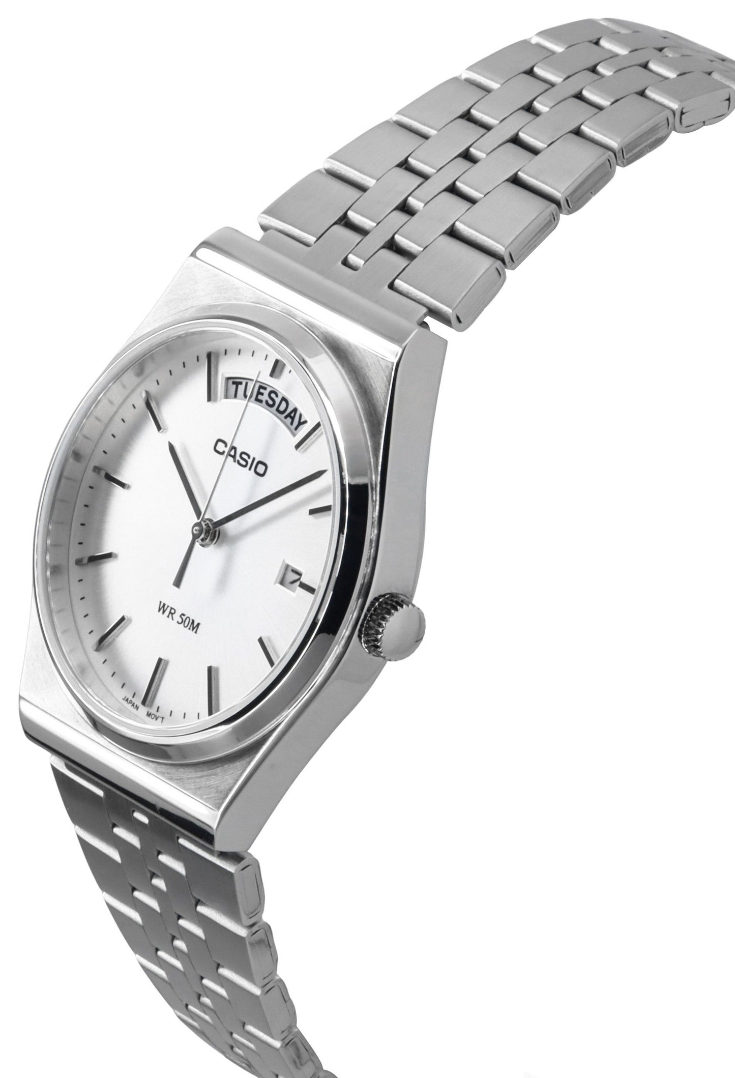 Casio Standard Analog Edelstahl Silberfarbenes Zifferblatt Quarz MTP-B146D-7AV Herrenuhr