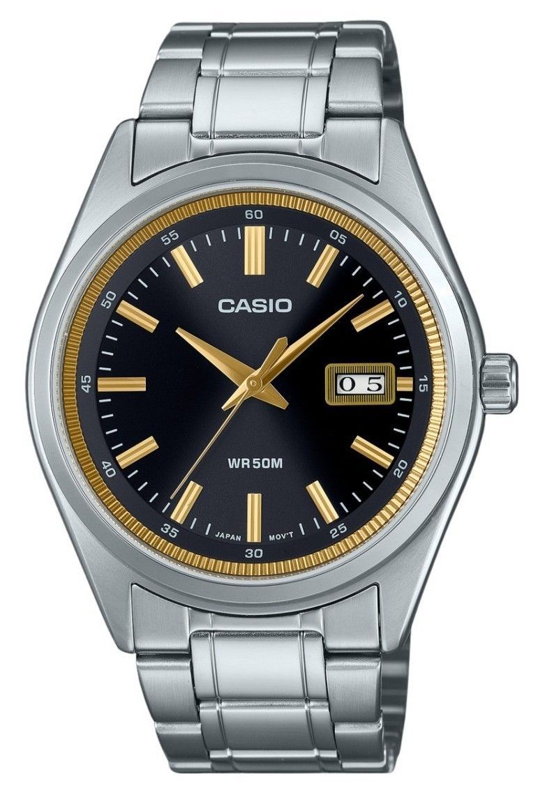 Casio Standard Analog Edelstahl Schwarzes Zifferblatt Quarz MTP-B180D-1A2V Herrenuhr