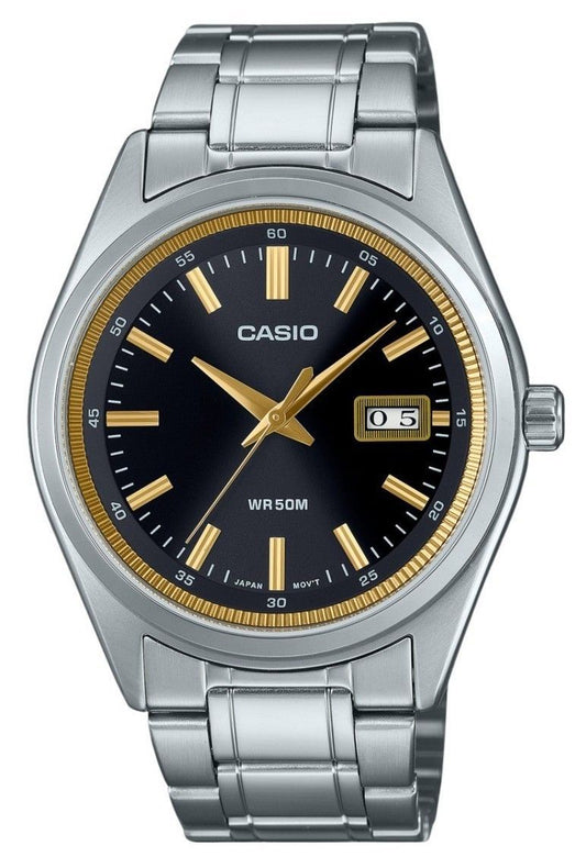 Casio Standard Analog Edelstahl Schwarzes Zifferblatt Quarz MTP-B180D-1A2V Herrenuhr