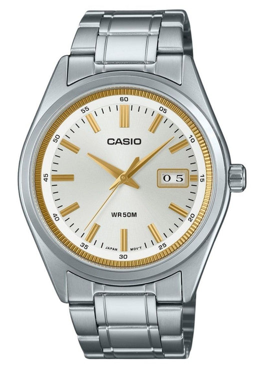 Casio Standard Analog Edelstahl Silberfarbenes Zifferblatt Quarz MTP-B180D-7AV Herrenuhr