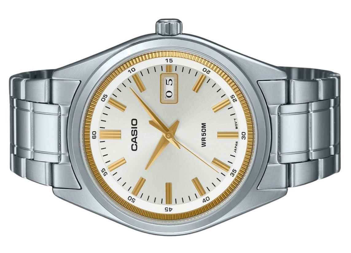 Casio Standard Analog Edelstahl Silberfarbenes Zifferblatt Quarz MTP-B180D-7AV Herrenuhr