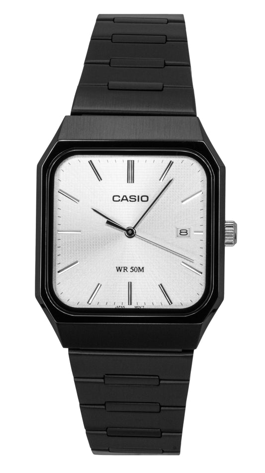 Casio Standard Analog Edelstahl Silberfarbenes Zifferblatt Quarz MTP-B185B-7AV Herrenuhr