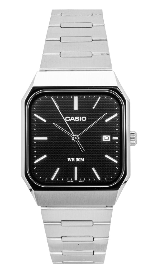 Casio Standard Analog Edelstahl Schwarzes Zifferblatt Quarz MTP-B185D-1AV Herrenuhr
