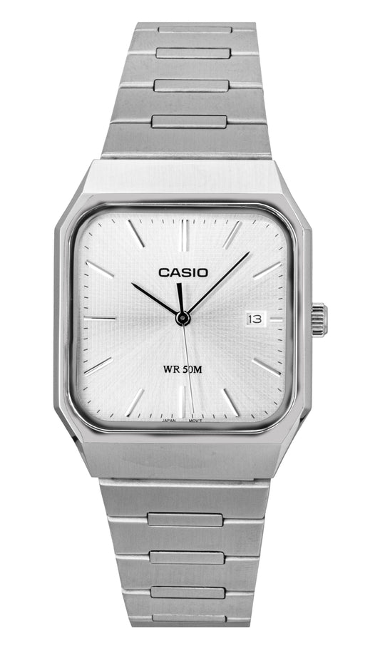 Casio Standard Analog Edelstahl Silberfarbenes Zifferblatt Quarz MTP-B185D-7AV Herrenuhr