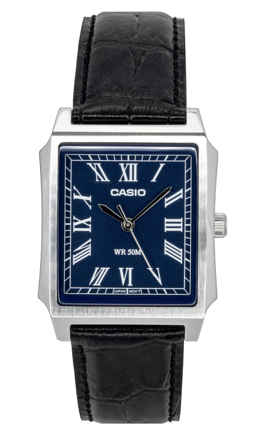 Casio Standard Analog Lederarmband Blaues Zifferblatt Quarz MTP-B190L-2BV Herrenuhr