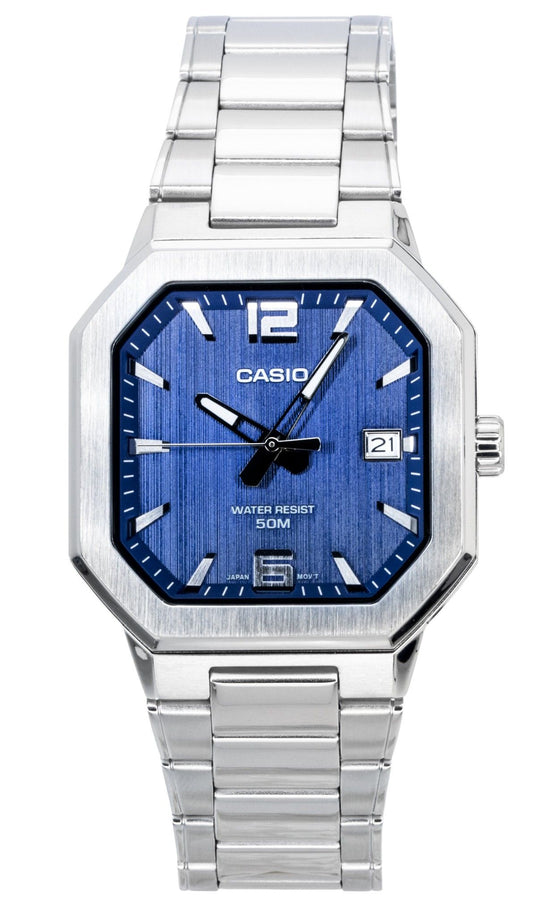 Casio Analog Edelstahl Blaues Zifferblatt Quarz MTP-B195D-2AV Herrenuhr