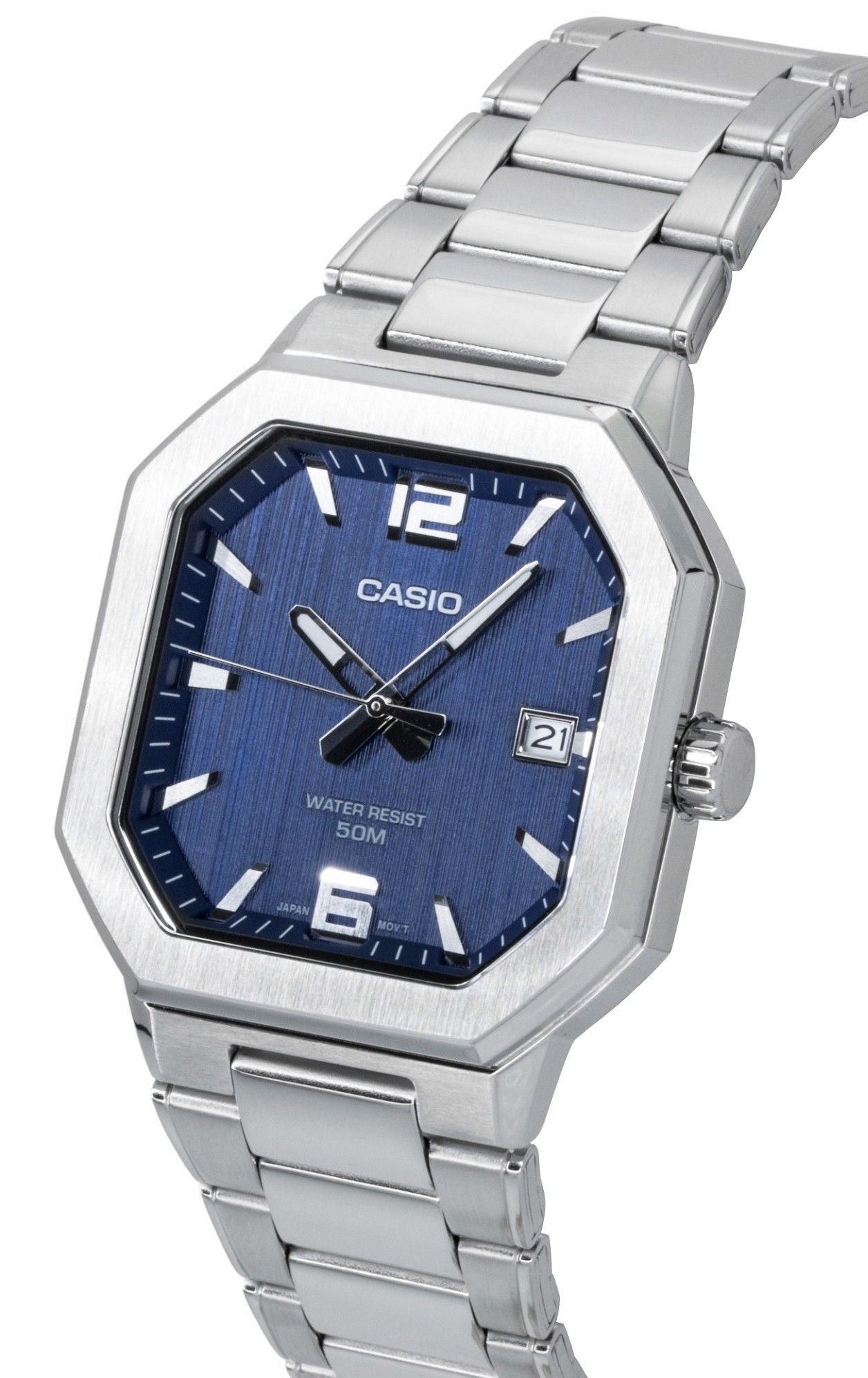 Casio Analog Edelstahl Blaues Zifferblatt Quarz MTP-B195D-2AV Herrenuhr
