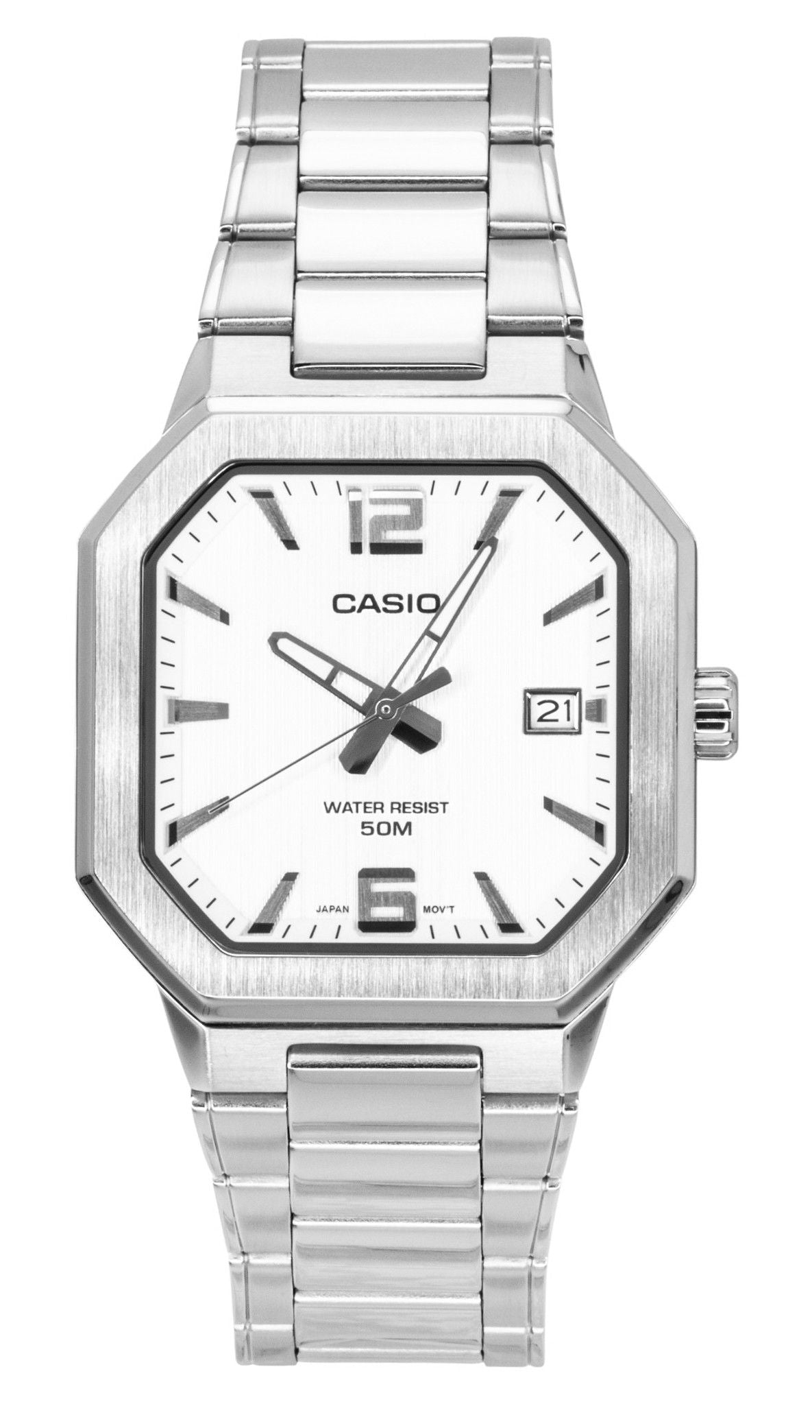 Casio Analog Edelstahl Silberfarbenes Zifferblatt Quarz MTP-B195D-7AV Herrenuhr