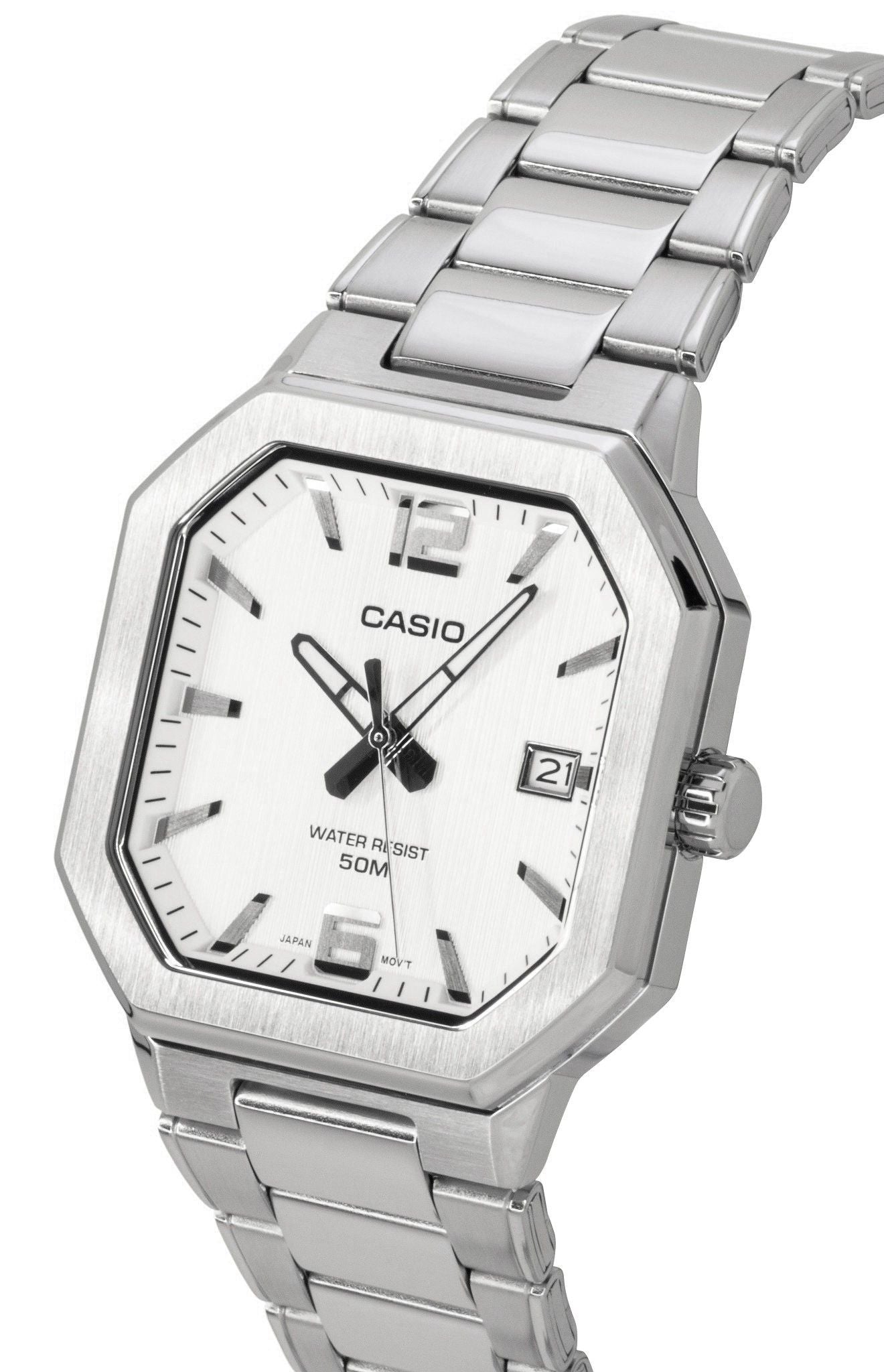 Casio Analog Edelstahl Silberfarbenes Zifferblatt Quarz MTP-B195D-7AV Herrenuhr