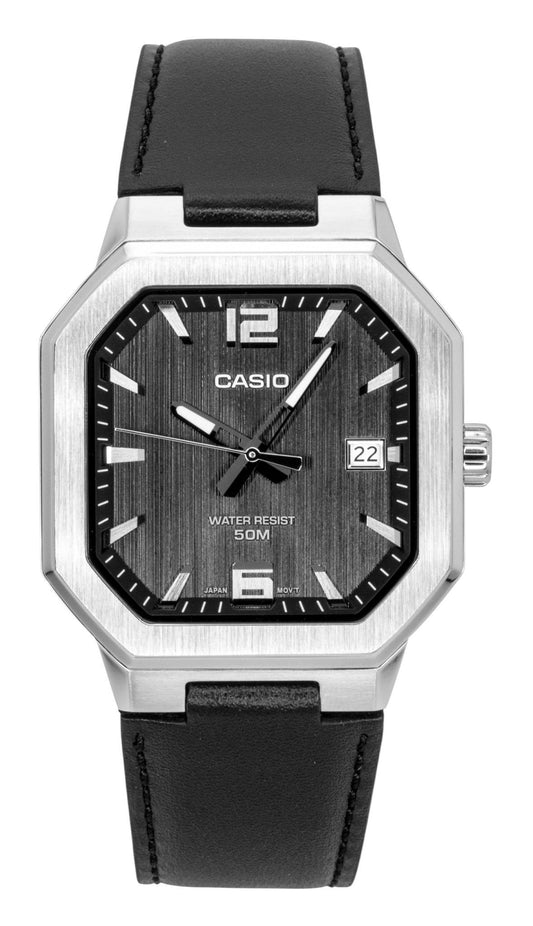Casio Analog Lederarmband Schwarzes Zifferblatt Quarz MTP-B195L-1AV Herrenuhr
