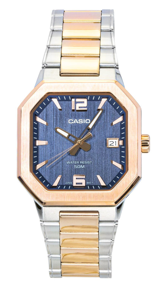Casio Analog Two Tone Edelstahl Schwarzes Zifferblatt Quarz MTP-B195RG-2AV Herrenuhr
