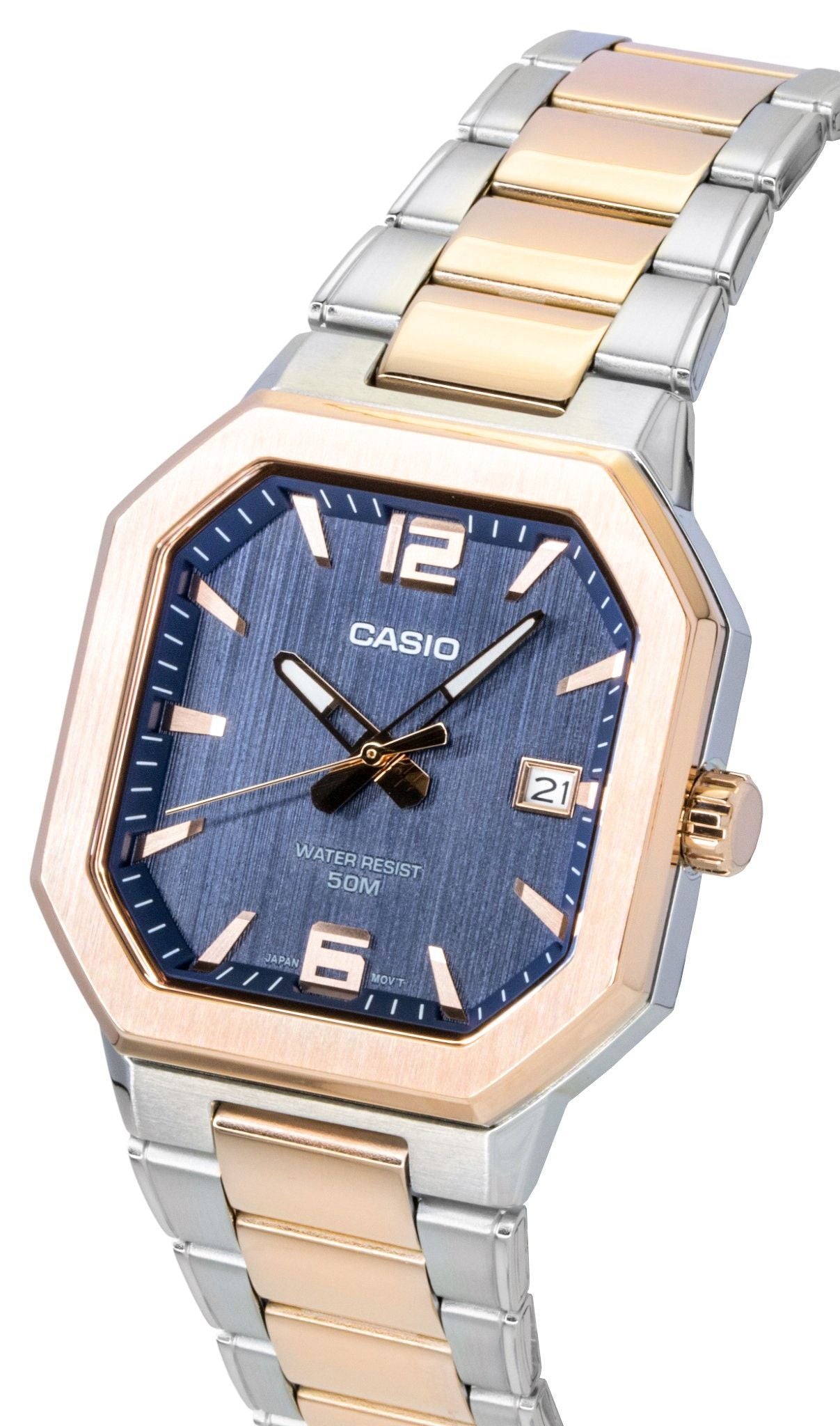 Casio Analog Two Tone Edelstahl Schwarzes Zifferblatt Quarz MTP-B195RG-2AV Herrenuhr