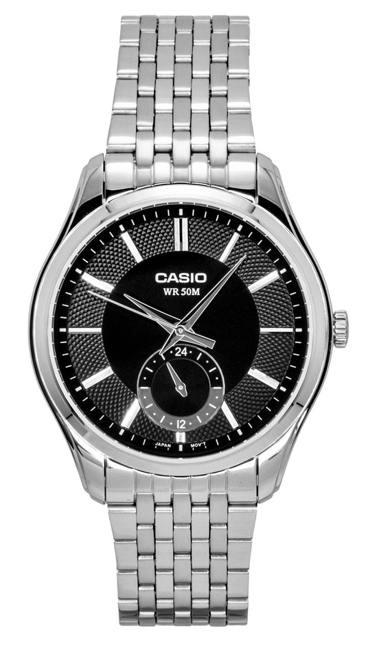 Casio Analog Edelstahl Schwarzes Zifferblatt Quarz MTP-B315D-1AV Herrenuhr