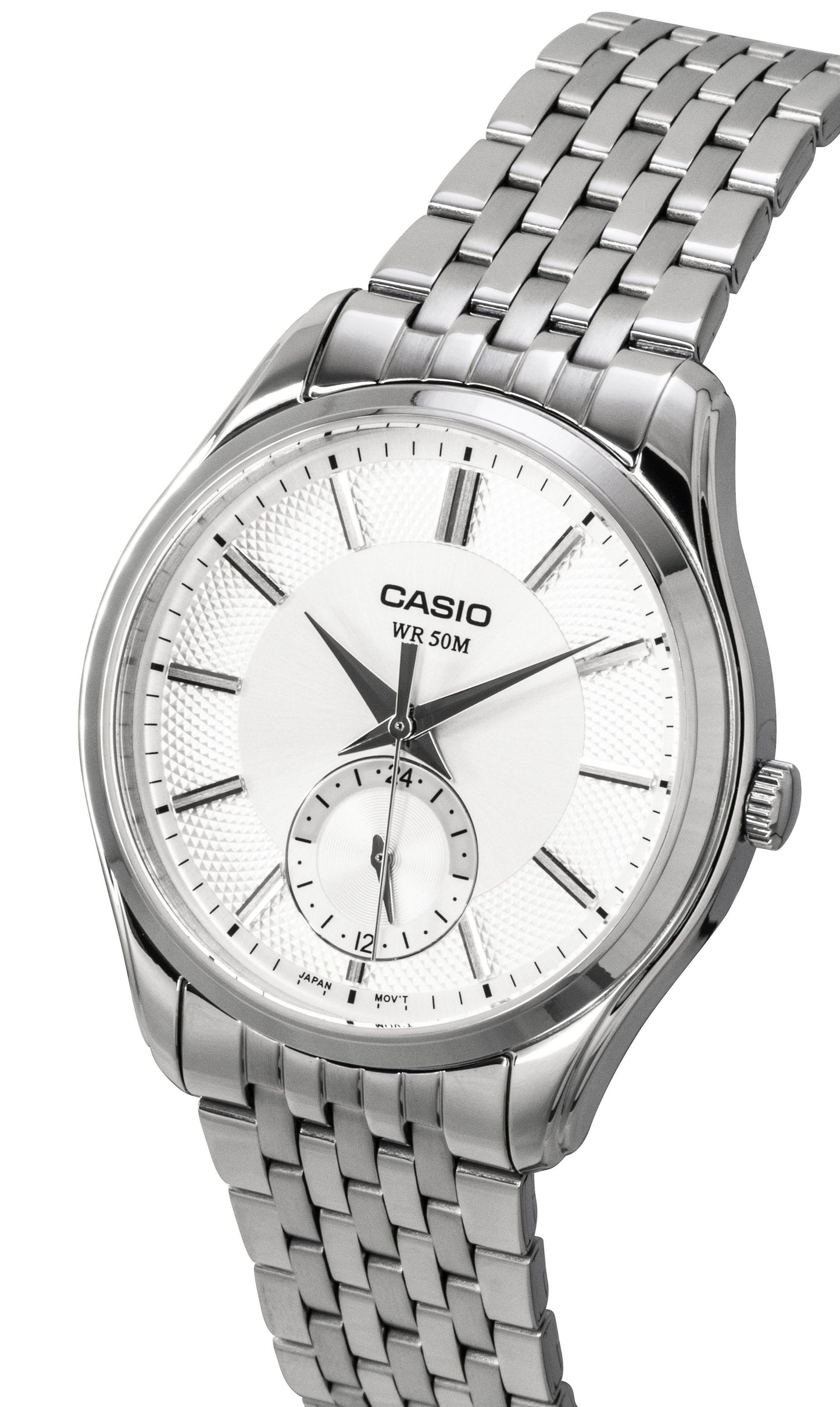 Casio Analog Edelstahl Silberfarbenes Zifferblatt Quarz MTP-B315D-7AV Herrenuhr