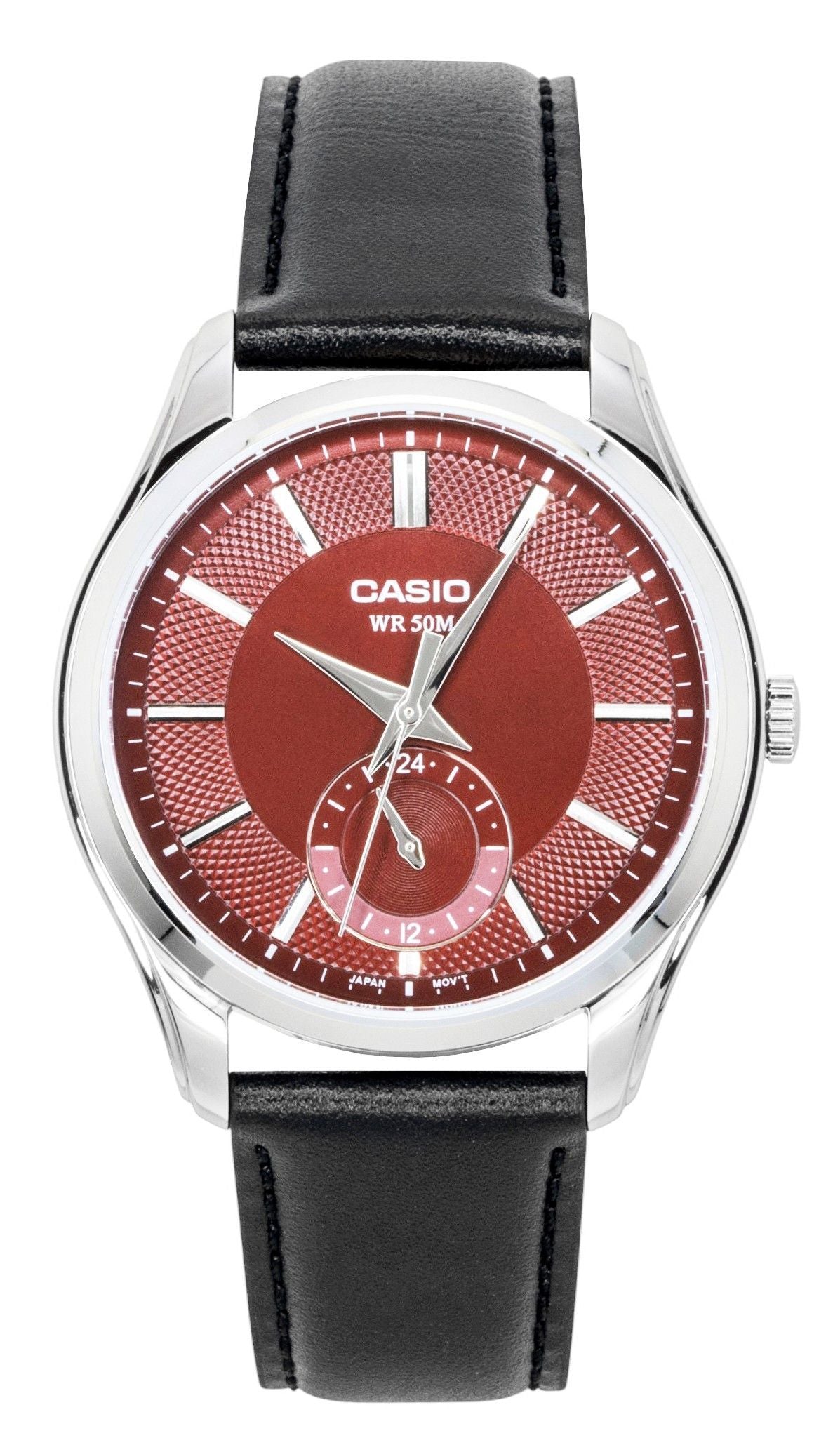 Casio Analog Lederarmband Red Dial Quarz MTP-B315L-4AV Herrenuhr