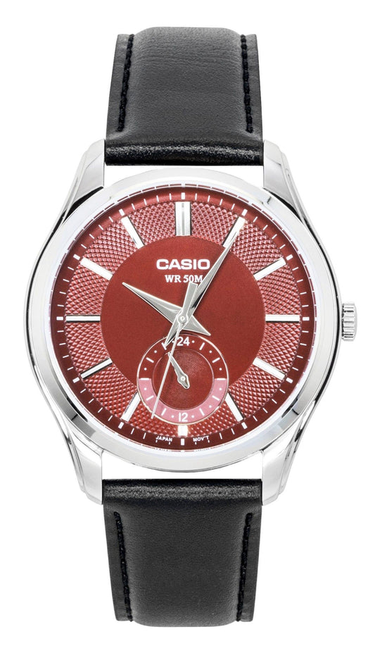 Casio Analog Lederarmband Red Dial Quarz MTP-B315L-4AV Herrenuhr