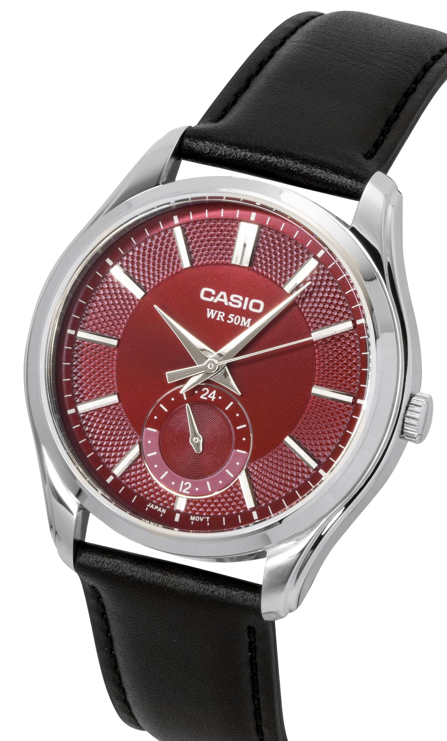 Casio Analog Lederarmband Red Dial Quarz MTP-B315L-4AV Herrenuhr