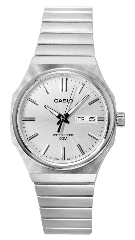 Casio Standard Analog Edelstahl Silberfarbenes Zifferblatt Quarz MTP-E735D-7AV Herrenuhr