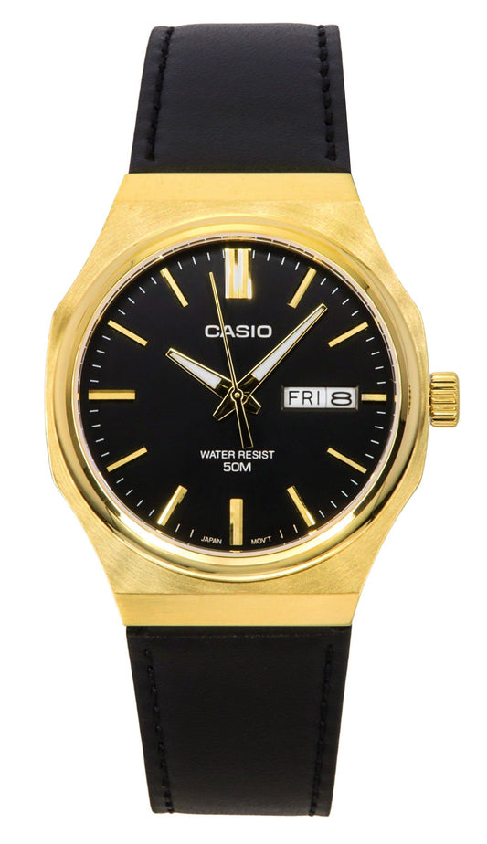 Casio Standard Analog Lederarmband Schwarzes Zifferblatt Quarz MTP-E735GL-1AV Herrenuhr