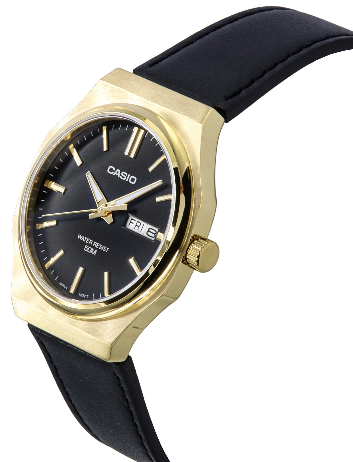 Casio Standard Analog Lederarmband Schwarzes Zifferblatt Quarz MTP-E735GL-1AV Herrenuhr