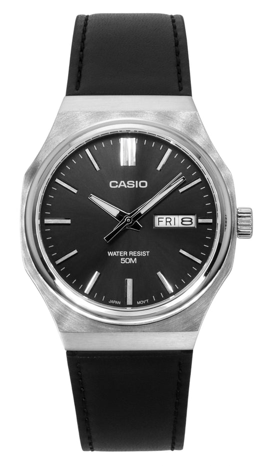 Casio Standard Analog Lederarmband Graues Zifferblatt Quarz MTP-E735L-8AV Herrenuhr