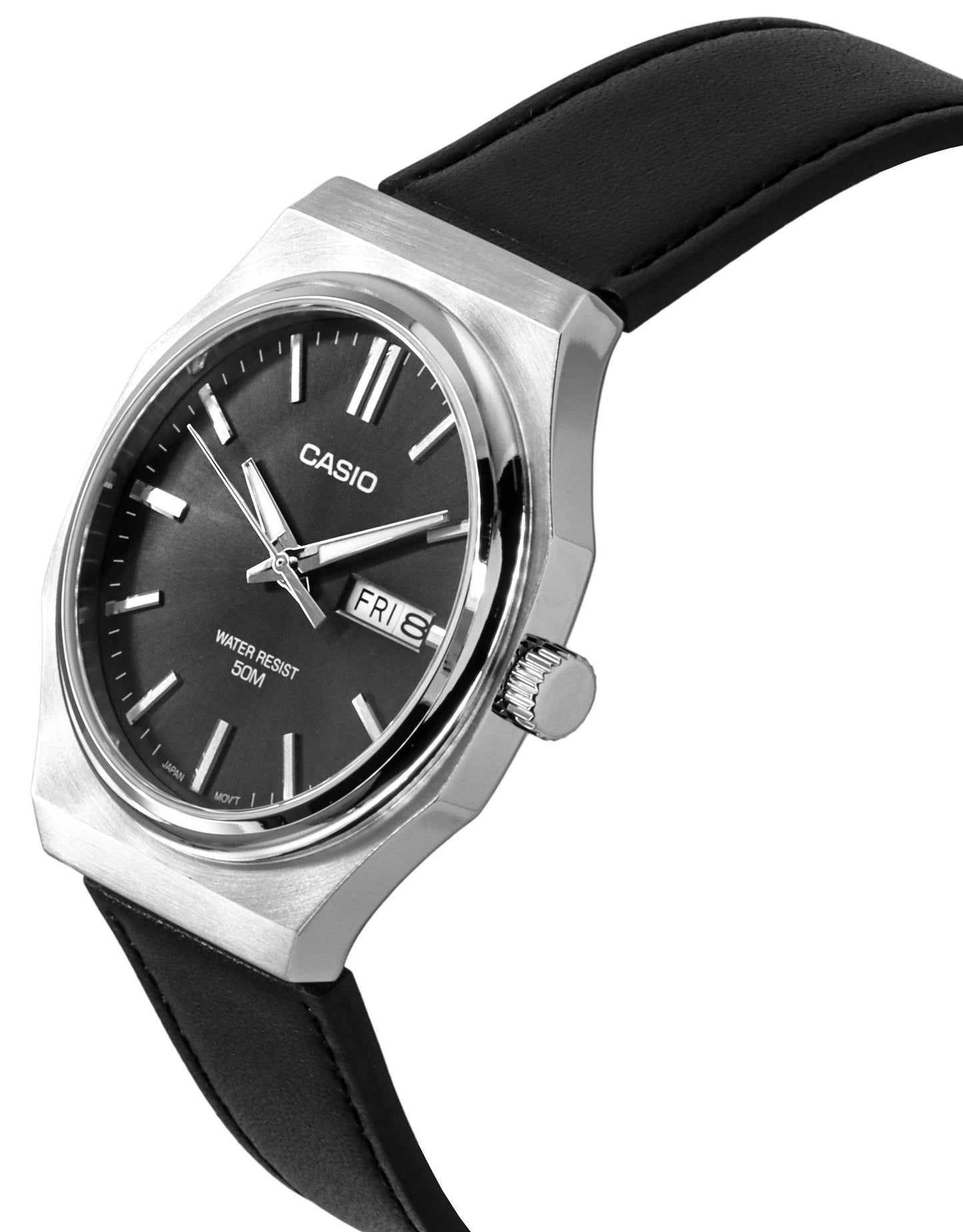Casio Standard Analog Lederarmband Graues Zifferblatt Quarz MTP-E735L-8AV Herrenuhr
