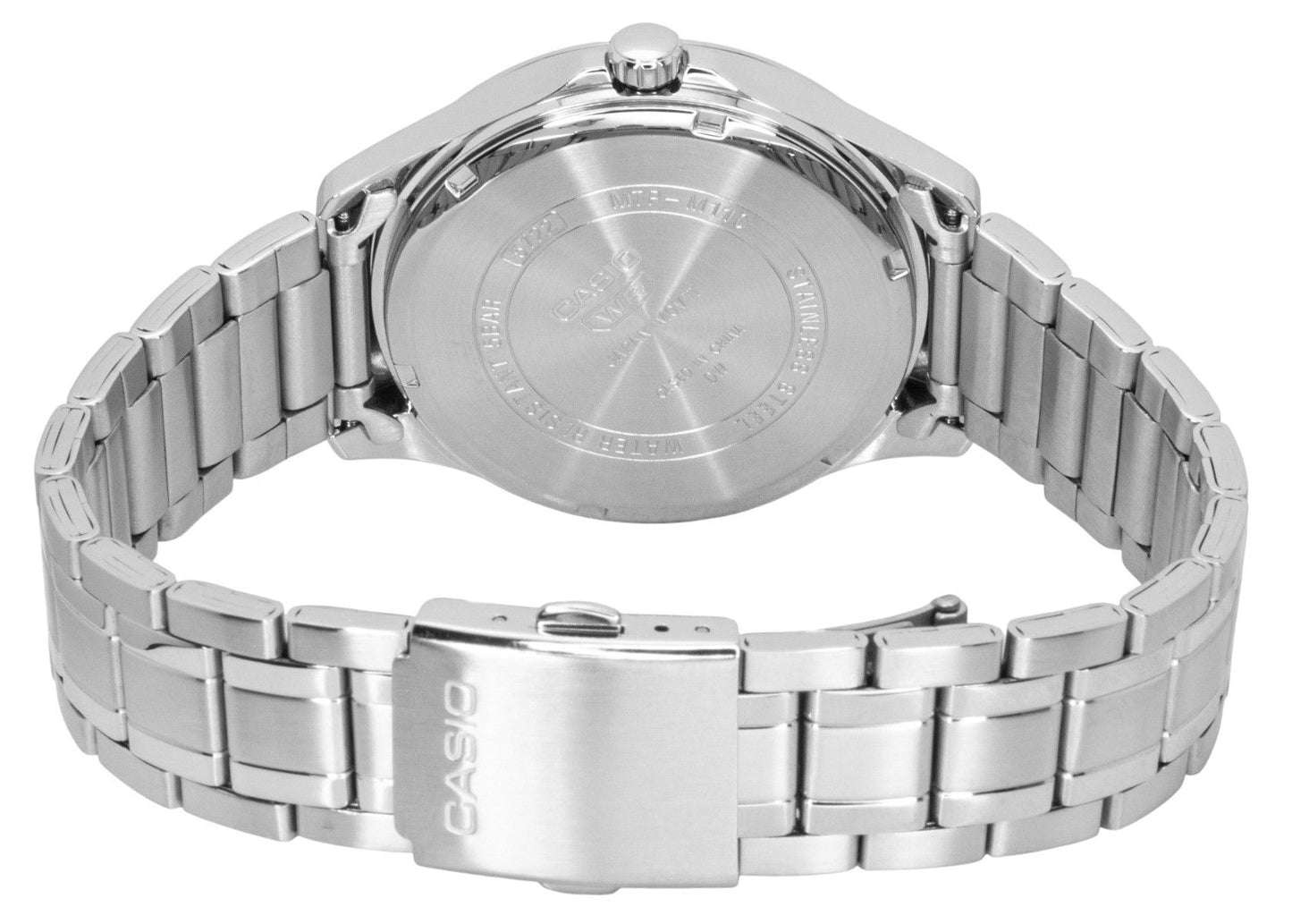 Casio Standard Analog Moon Phase Edelstahl Schwarzes Zifferblatt Quarz MTP-M110D-1AV Herrenuhr