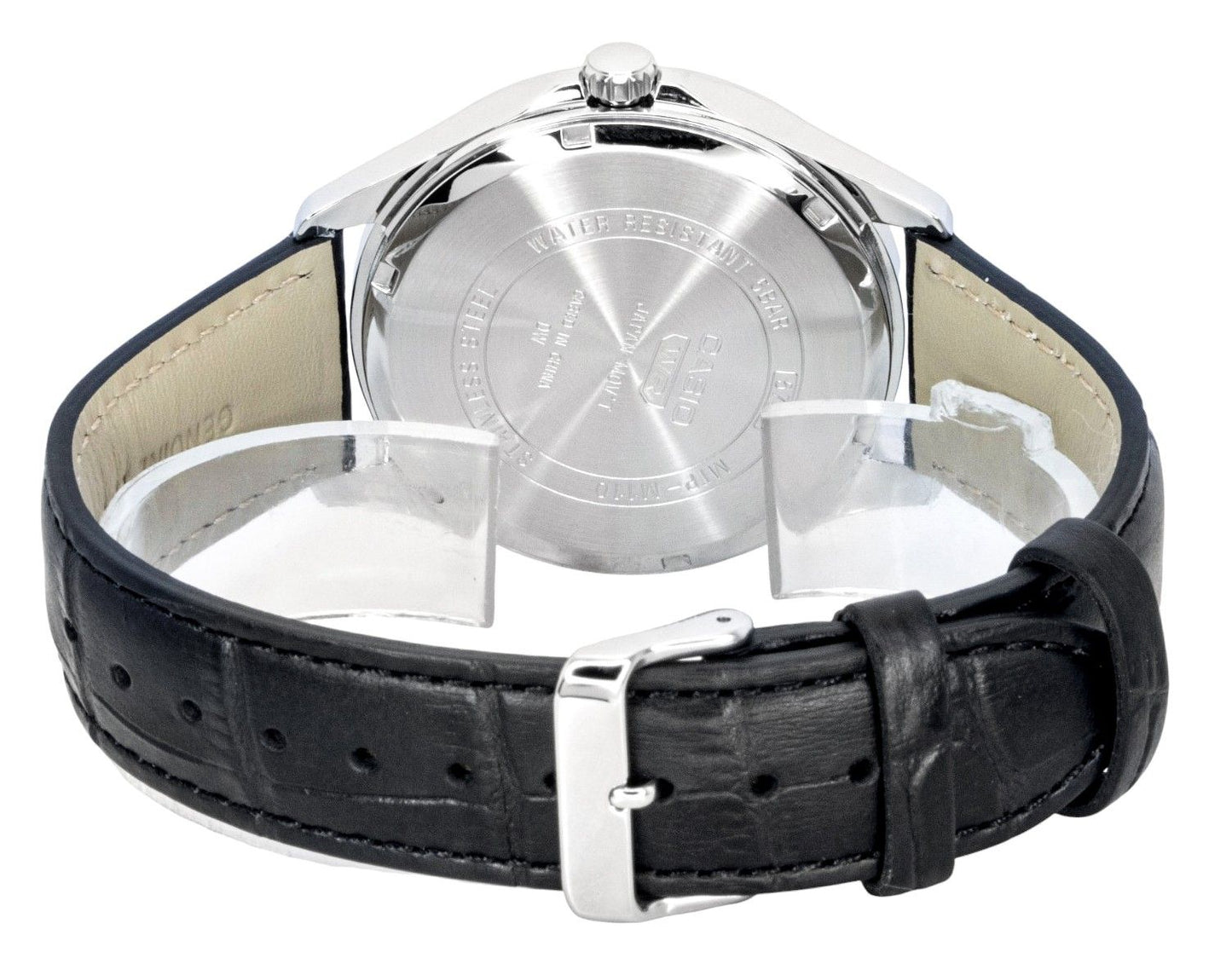 Casio Standard Analog Moon Phase Lederarmband Schwarzes Zifferblatt Quarz MTP-M110L-1AV Herrenuhr