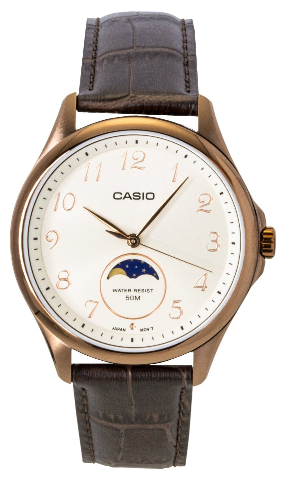 Casio Standard Analog Moon Phase Lederarmband Ivory Dial Quarz MTP-M110RL-5AV Herrenuhr