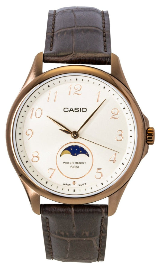 Casio Standard Analog Moon Phase Lederarmband Ivory Dial Quarz MTP-M110RL-5AV Herrenuhr