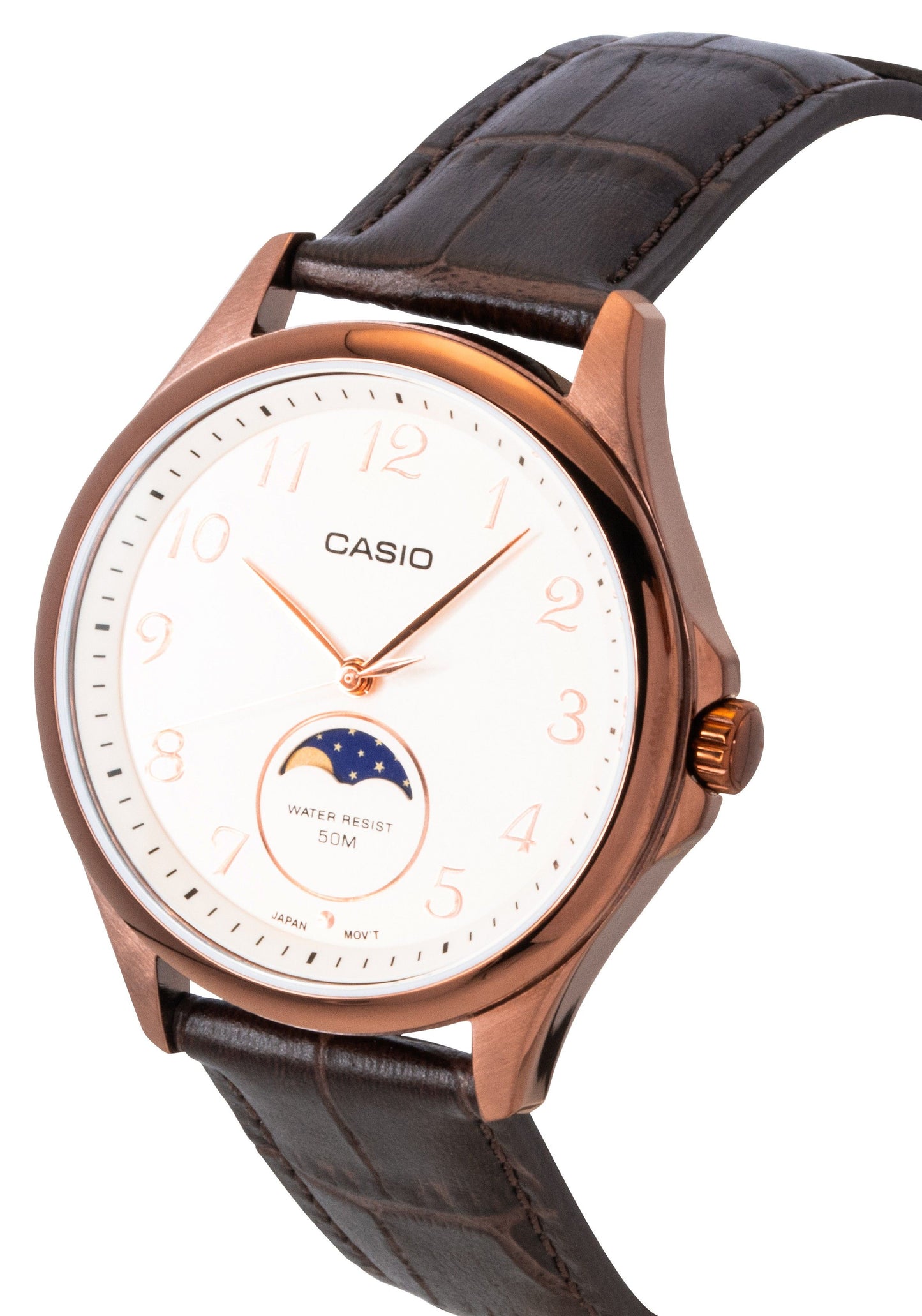 Casio Standard Analog Moon Phase Lederarmband Ivory Dial Quarz MTP-M110RL-5AV Herrenuhr