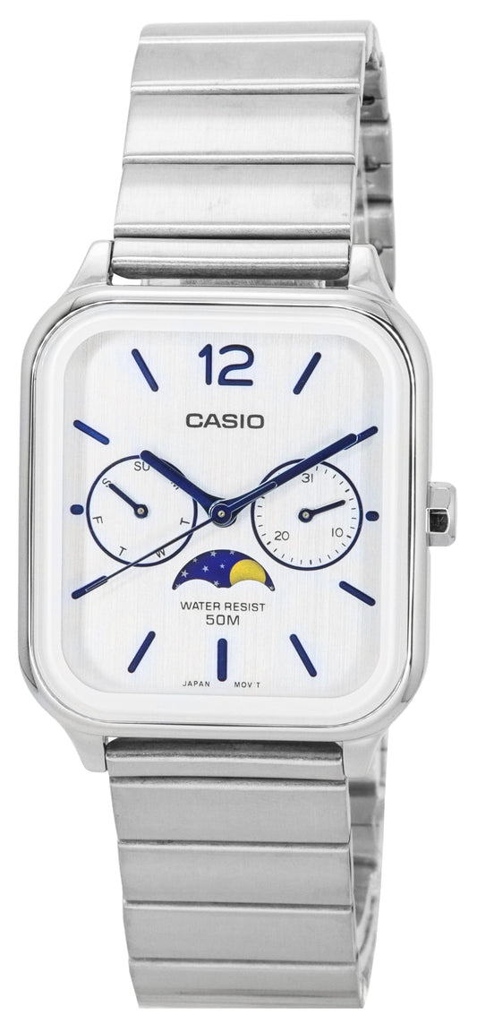 Casio Standard Analog Moon Phase Silberfarbenes Zifferblatt Quarz MTP-M305D-7A Herrenuhr