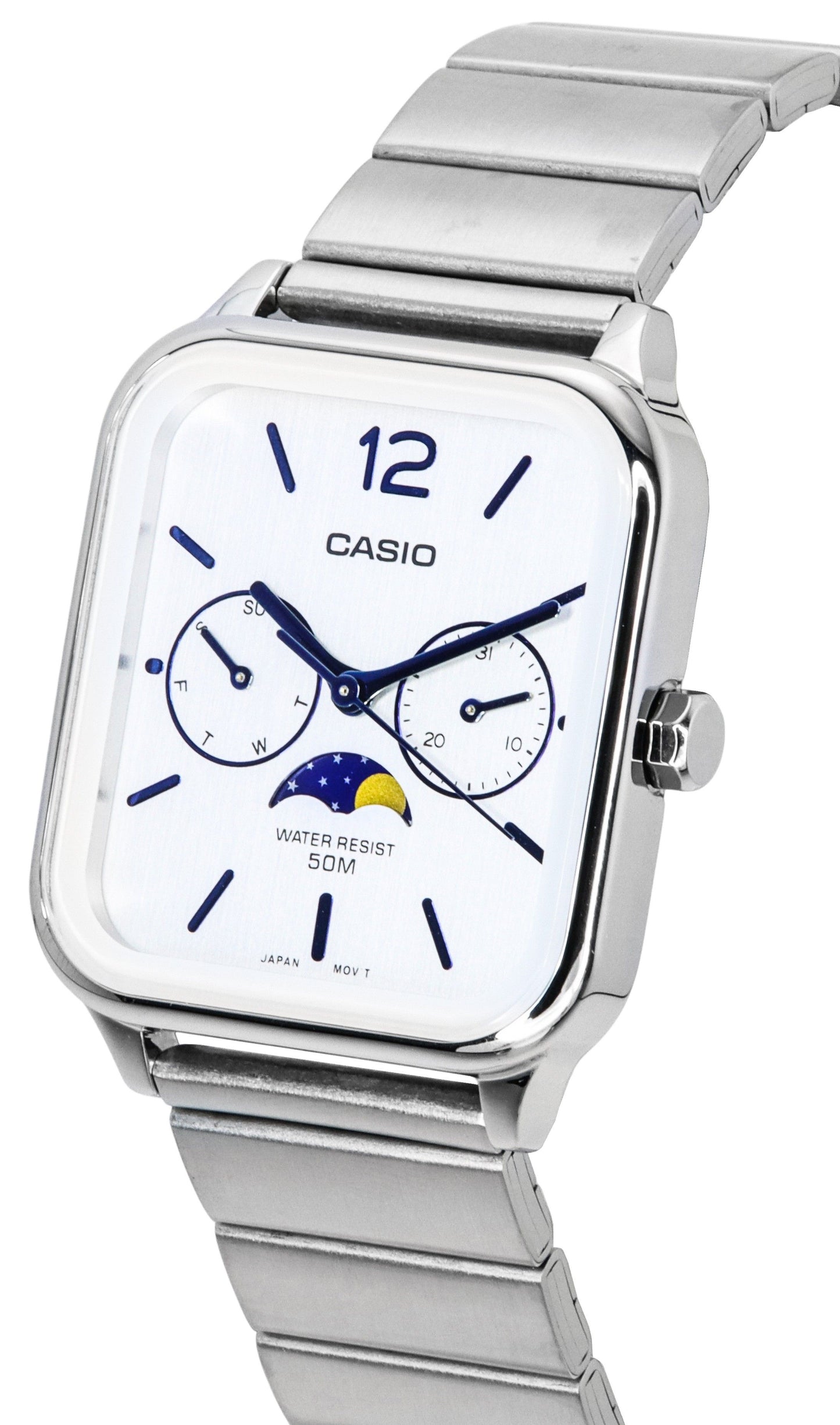 Casio Standard Analog Moon Phase Silberfarbenes Zifferblatt Quarz MTP-M305D-7A Herrenuhr