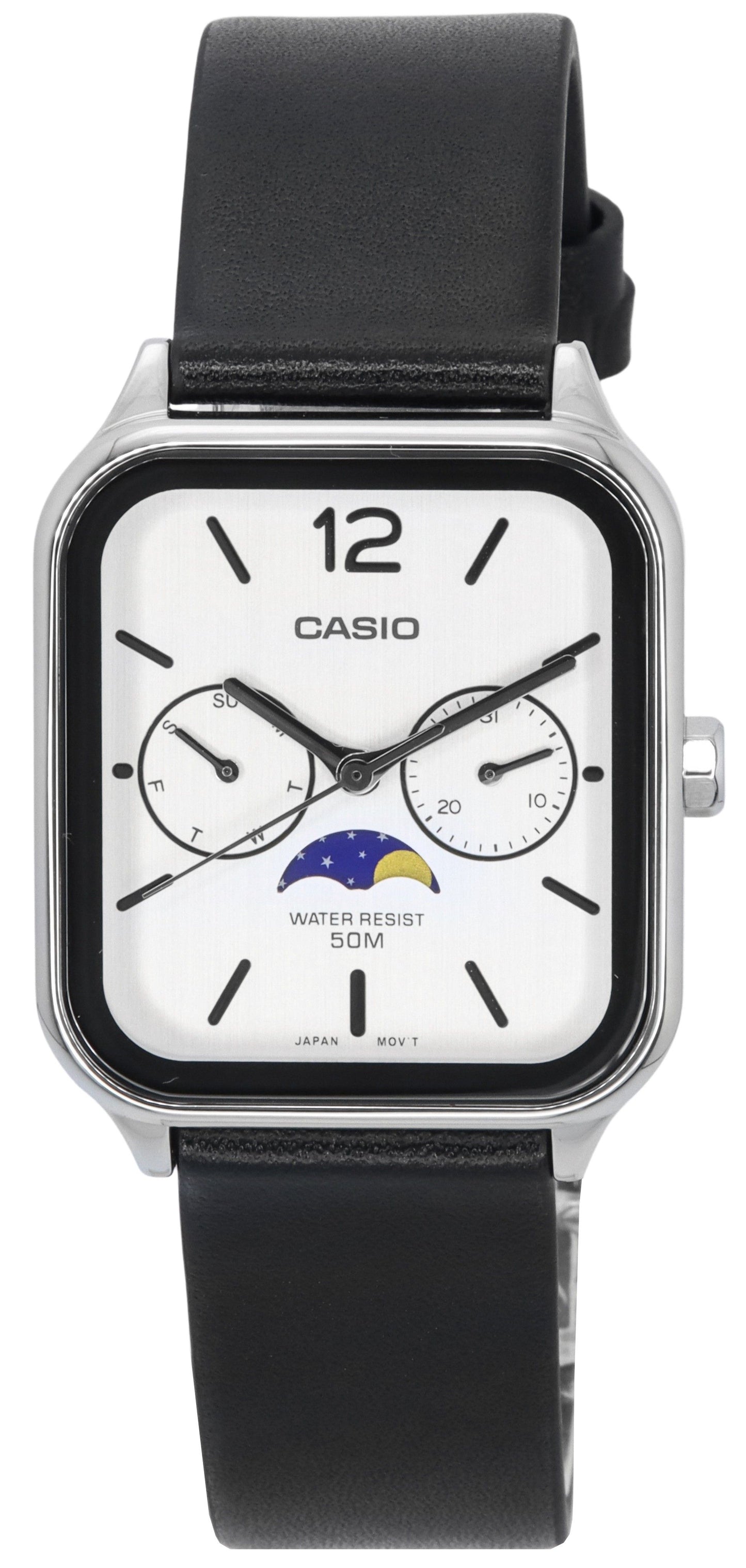 Casio Standard Analog Moon Phase Lederarmband White Dial Quarz MTP-M305L-7A Herrenuhr