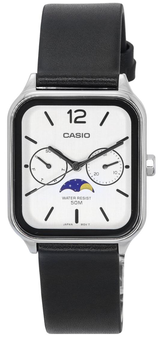 Casio Standard Analog Moon Phase Lederarmband White Dial Quarz MTP-M305L-7A Herrenuhr