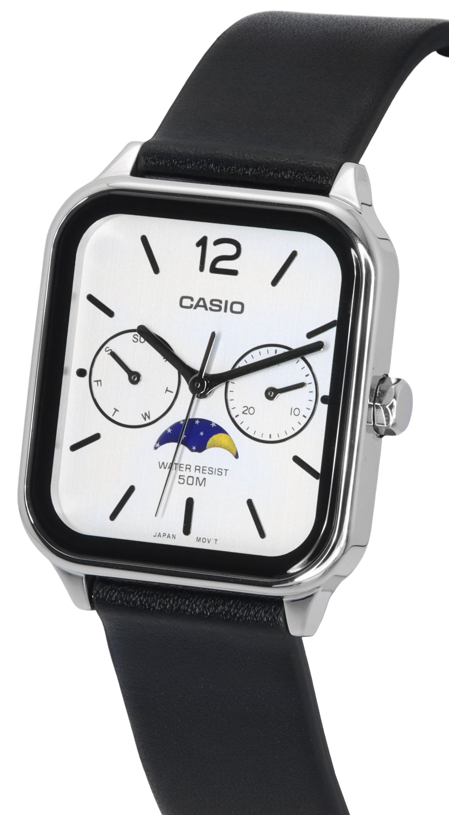 Casio Standard Analog Moon Phase Lederarmband White Dial Quarz MTP-M305L-7A Herrenuhr